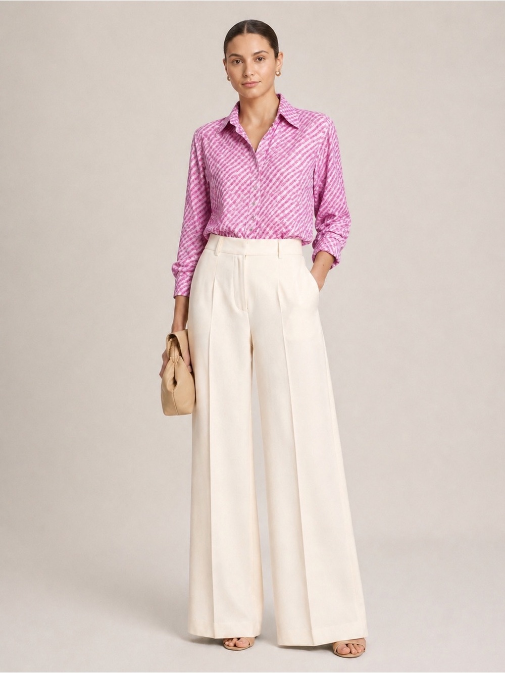Express Design Studio Pink‎ Gingham Button Down Shirt Fitted Top 2 minimalist